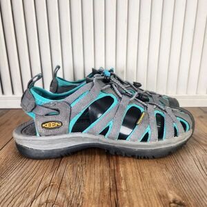 Keen Whisper Womens Sz 6 Gray Teal Closed Toe Trail Hiking Sport Sandals 1003717